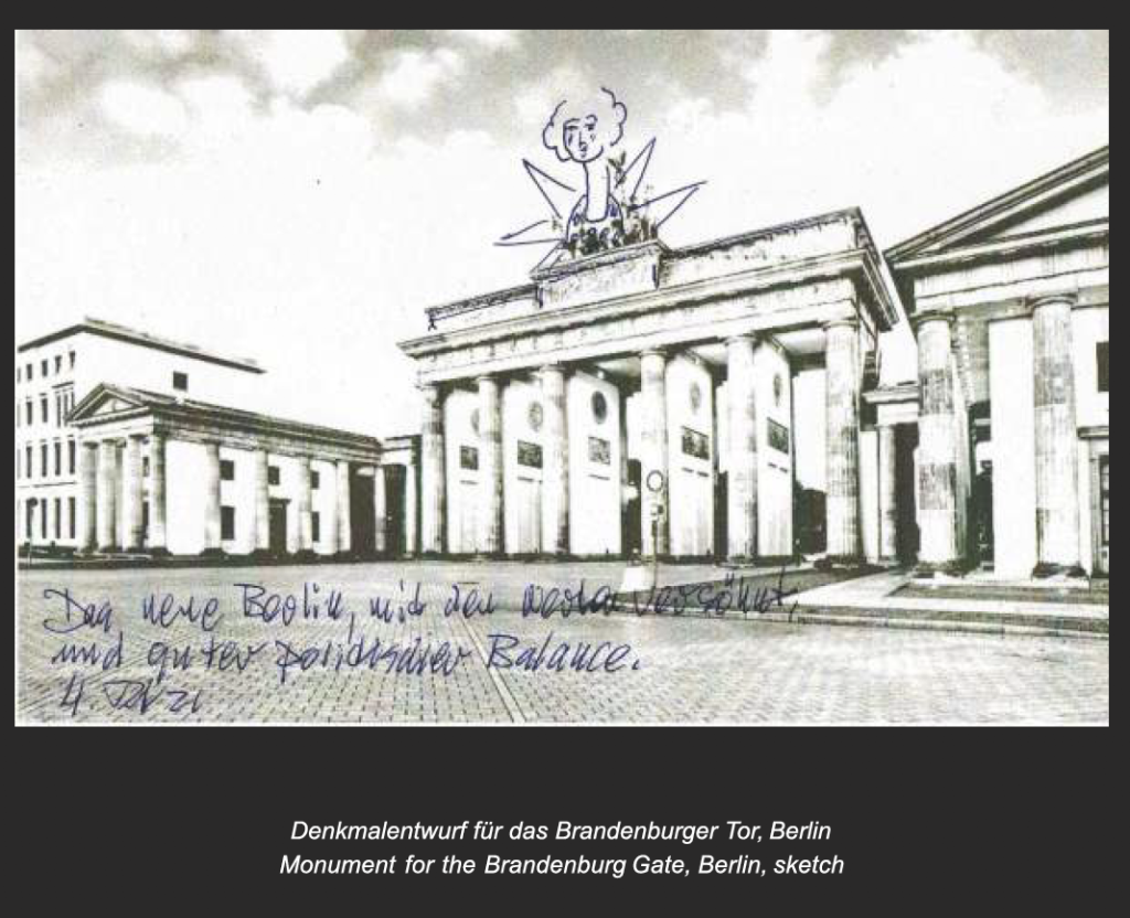 Ein Schwarz-Weiß-Foto des Brandenburger Gebäudes.